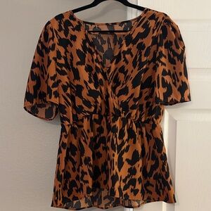 SHEIN Black & Brown Leopard Print V-Neck Blouse - Size 1XL